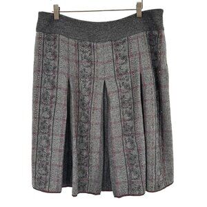 Ann Taylor Loft Size 14 Womens Pleated Gray Plaid Skirt wool blend beaded
